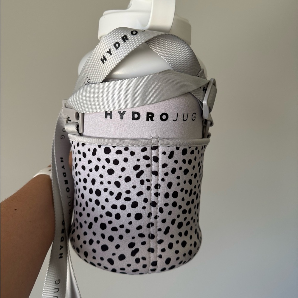 HydroJug Half Gallon Water Bottle – White with Dalmatian Sleeve + Strap 🖤🤍🐾